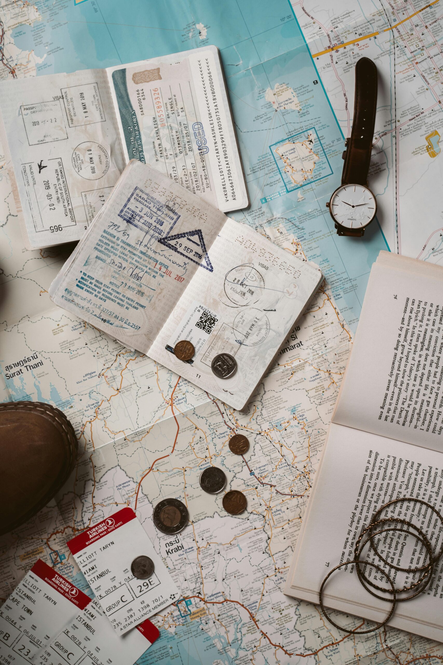 Palestinian Travel Document Explore wanderlust with flatlay of passport, map, and travel essentials.
